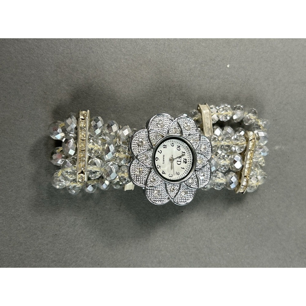 Floral Crystal Beaded Stretch Quartz Bracelet Watch Rhinestone Untested